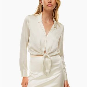 Aritzia Wilfed Tie- Front Satin Blouse